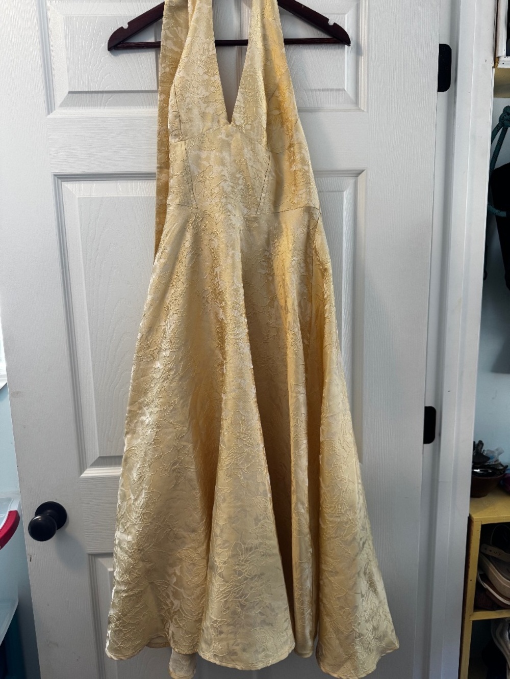 Yellow embossed halter dress